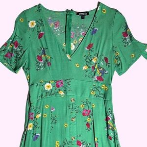 green emerald velvet dress Zapaka V Neck Green Flower Wedding Guest Dress Tea Length Backless Bridesmaid Dress, Green Large Flower / US26W main image 1